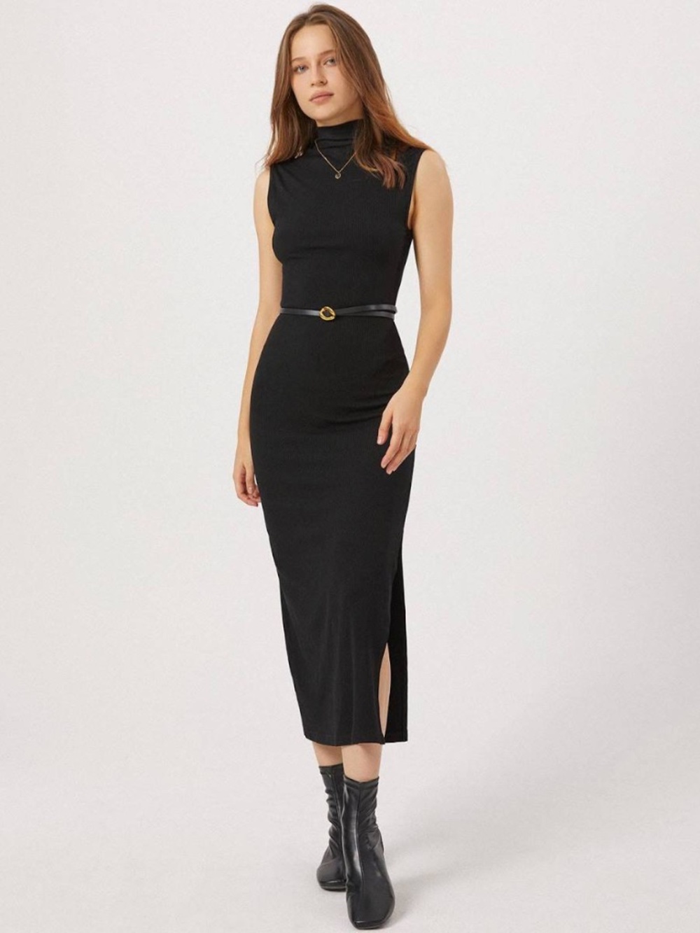 Commence ⭐️NWT MIDI DRESS Black Ribbed Mock Neck Fitted